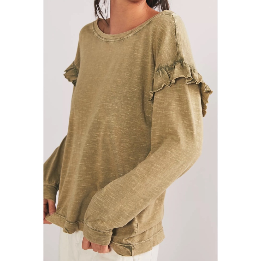 Anthropologie Green Pilcro Ruffled Open Back Long Sleeves Top in Large